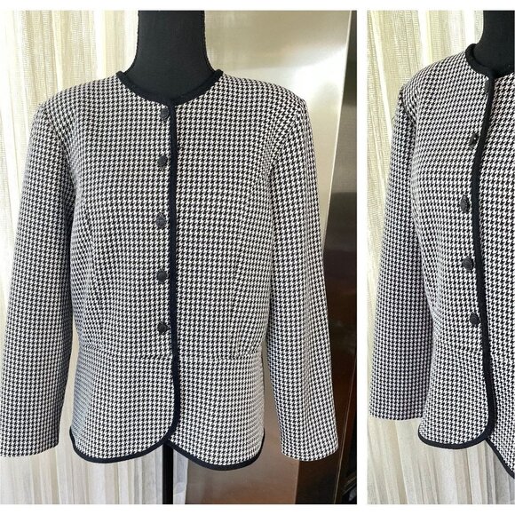 Vintage 80s blazer, black & white houndstooth jacket, D'Allaird's, 10/12 (M/L) - Picture 2 of 10